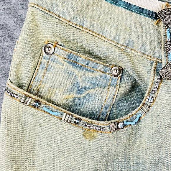 Chagall Women's Beaded Embellished Tan Crop Jeans Size 8 Cuffed Stretch Mid Rise - Picture 12 of 12